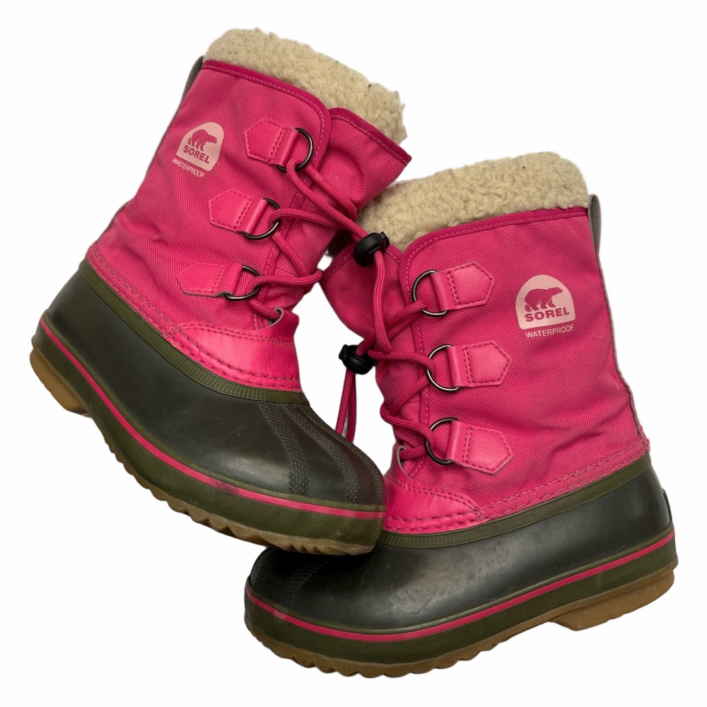 Sorel Faux Fur Liners Kids Pink Insulated Winter Snow Boots Youth Girl Size 1